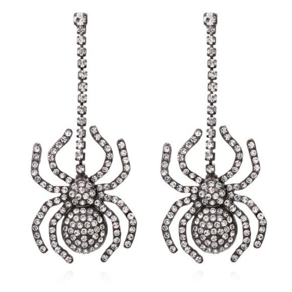 Spider Bling rhinestone spider earrings set in silver tone metal - Picture 1 of 4